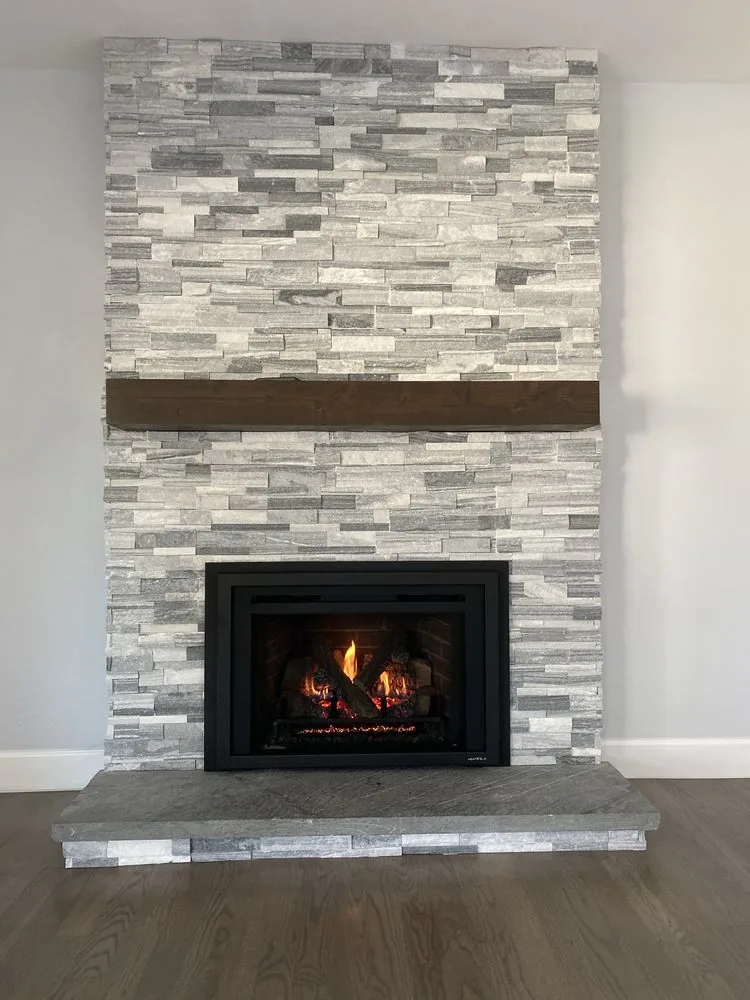 Stone fireplace feature wall